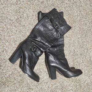 Aldo Black Heeled Boots with Buckle Detail